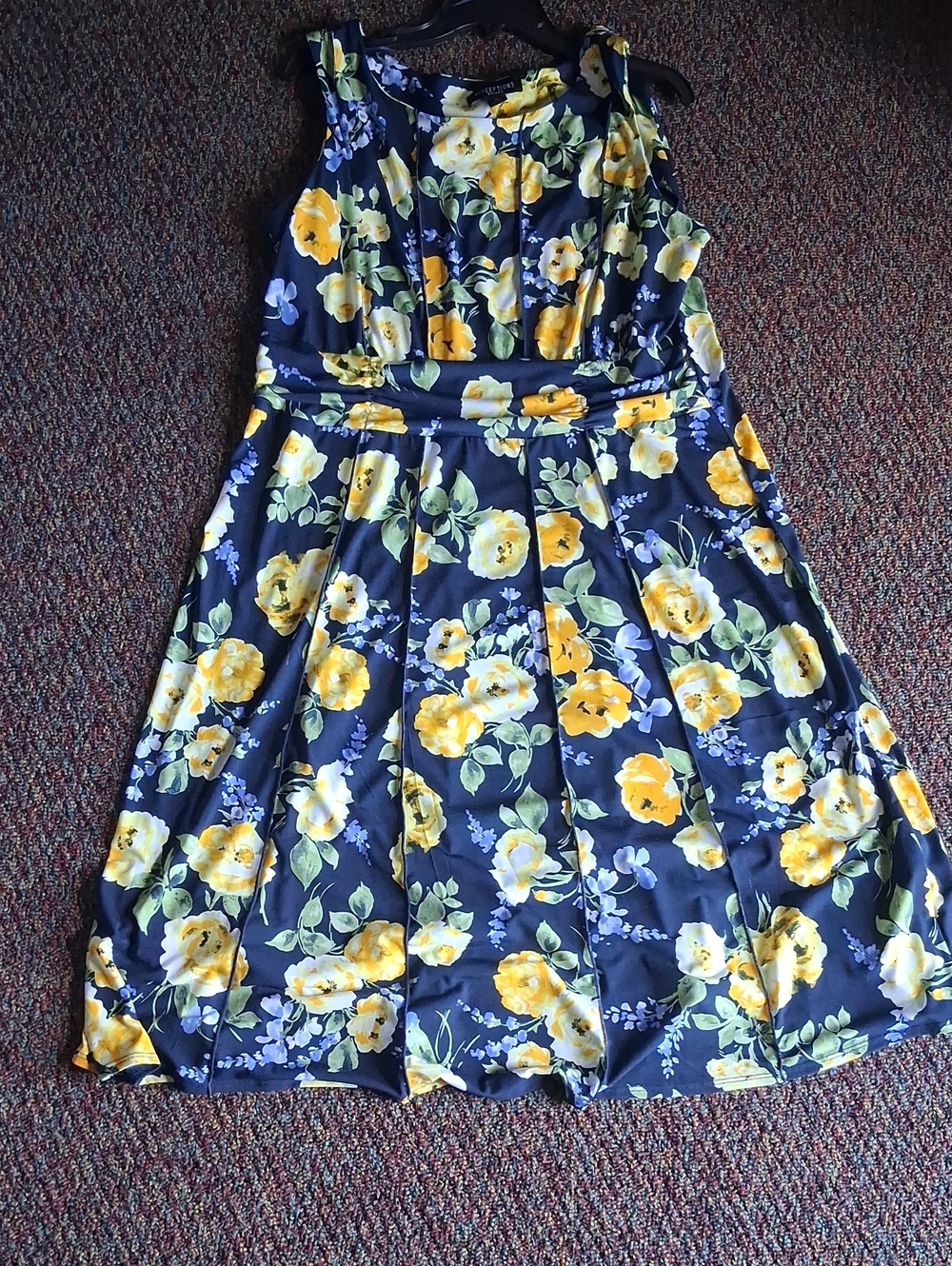 Perceptions Navy Dress with Yellow Floral Print